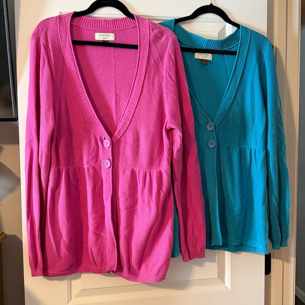 Sonoma Women’s Pink and Teal V-Neck Cardigans - Set of 2